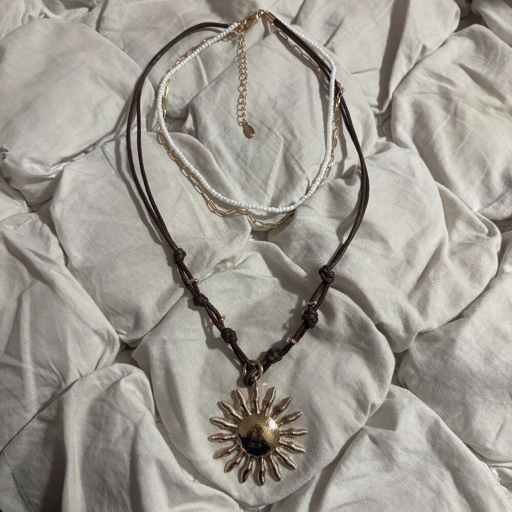 Free People Layered Sun Pendant Necklace in Gold and Brown